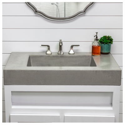 Box sink with wood base grey and white two door example closeup