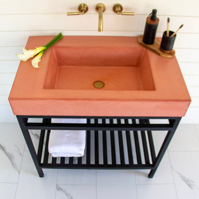 box sink with freestanding metal base salmon example
