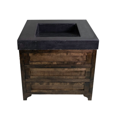 Box sink with wood base black three drawer