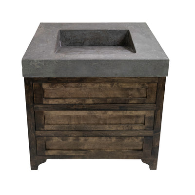 ramp sink with wood base three drawer, grey