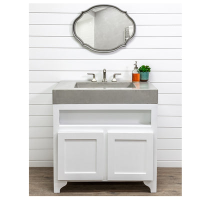 Box sink with wood base grey and white two door example