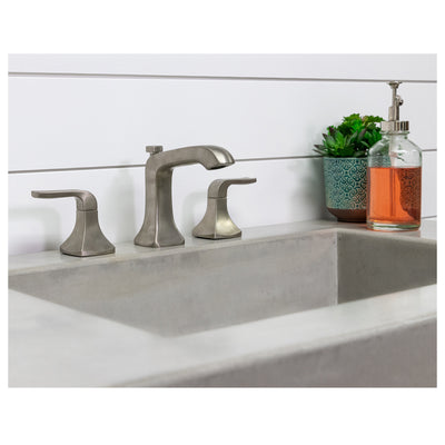 Box sink with wood base grey closeup angled