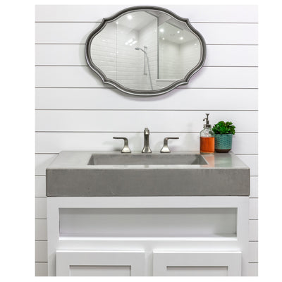 Box sink with wood base, grey and white two door example